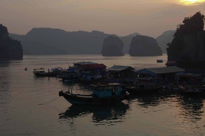 Floating village life in Halong Bay